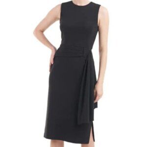 Kay Unger Black Raven Draped Sheath Midi Dress